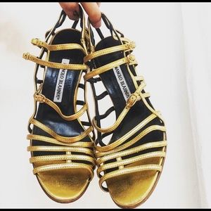 Gold leather Manolo Blahnik high heel sandals